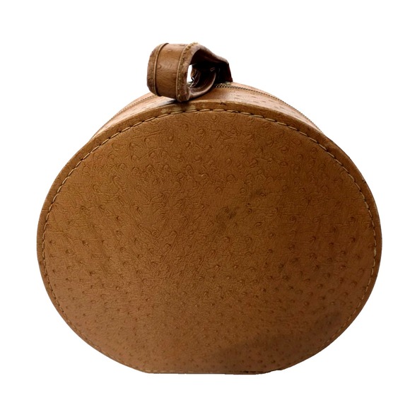 Vintage 1960's Faux Leather Zippered Round Hard Case With Mirror 12"x13"x5" - Picture 3 of 6